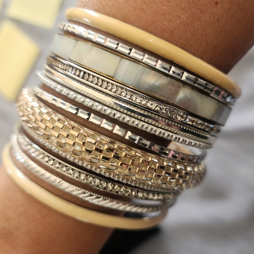 Stylish Silver and Gold Layered Bracelets